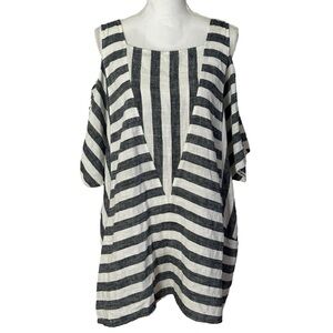 Soft Surroundings Stripes Blue/White Linen Blend Blouse Top